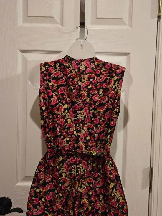 Vintage 1960s Pink & Green Paisley Sleeveless Jumpsuit Size Small - Picture 11 of 13